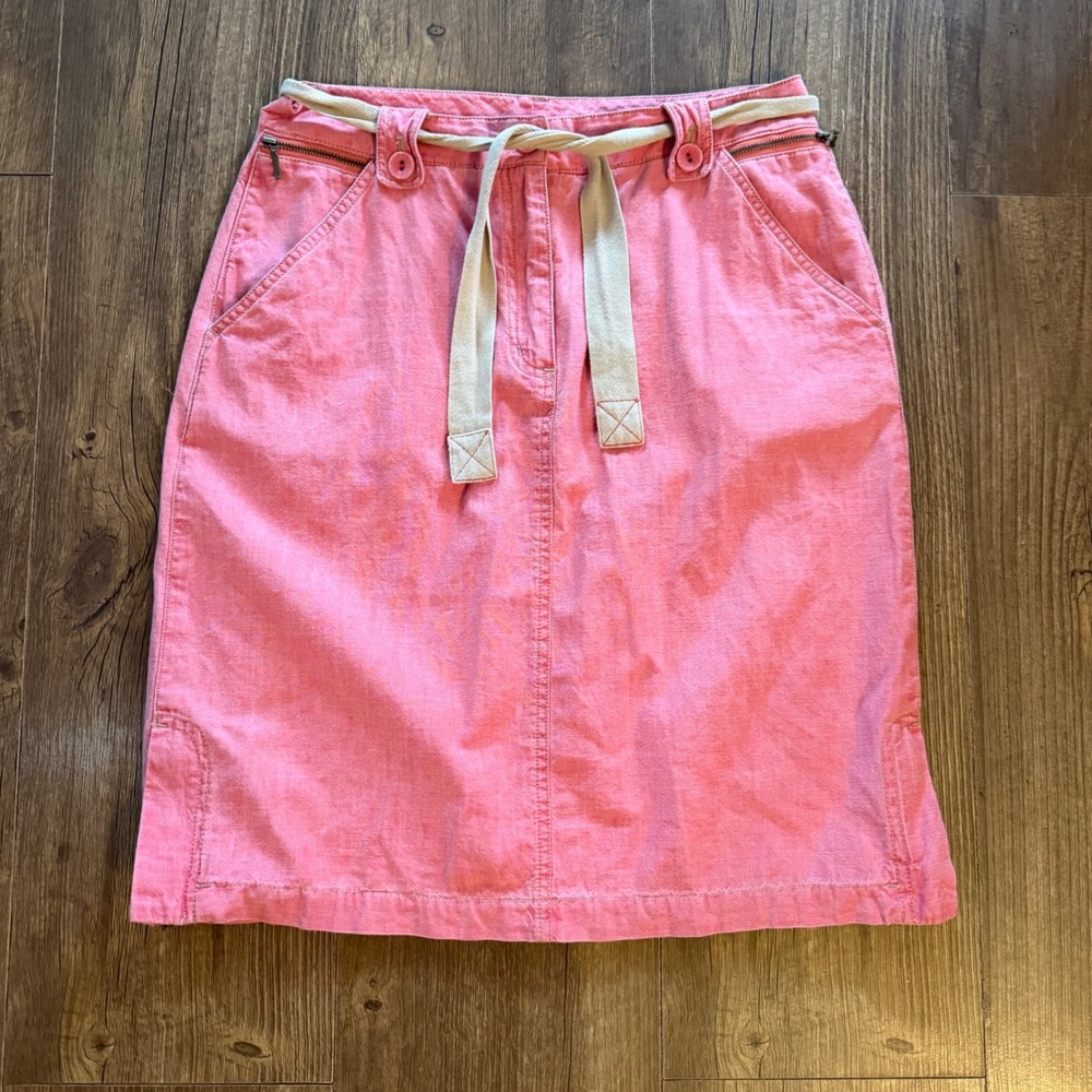 J. Jill Straight Skirt Womens 6 Pink 100% Cotton Rope Belt Zipper Pocket Coastal